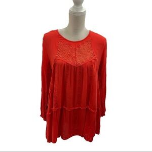 NWOT Adiva Boho Flowy Lace Embellished Blouse Women’s Medium Long Puff Sleeve